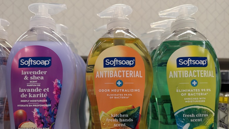 Various scents of softsoap on shelf