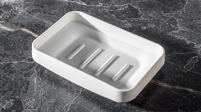 A white soap bar holder