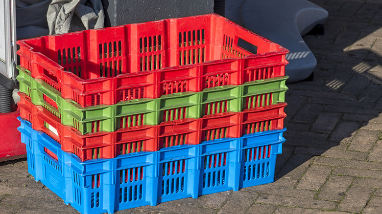 A stack of plastic crates