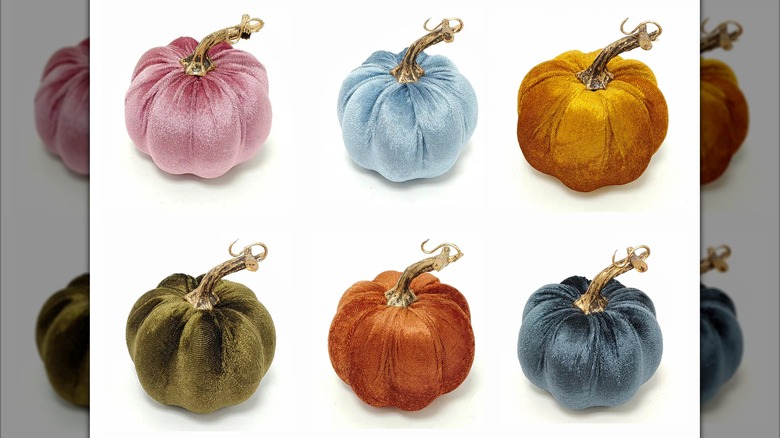 Dollar Tree's decorative velvet pumpkins in a variety of colors