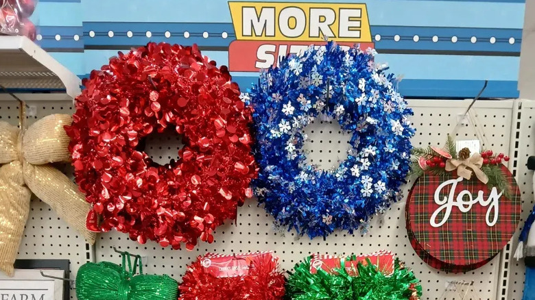 Tinsel Christmas wreaths from Dollar Tree