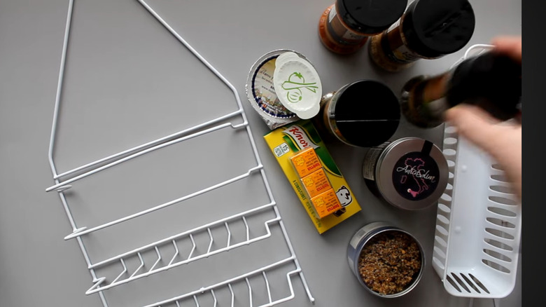 Dollar Tree shower caddy with spices to the side
