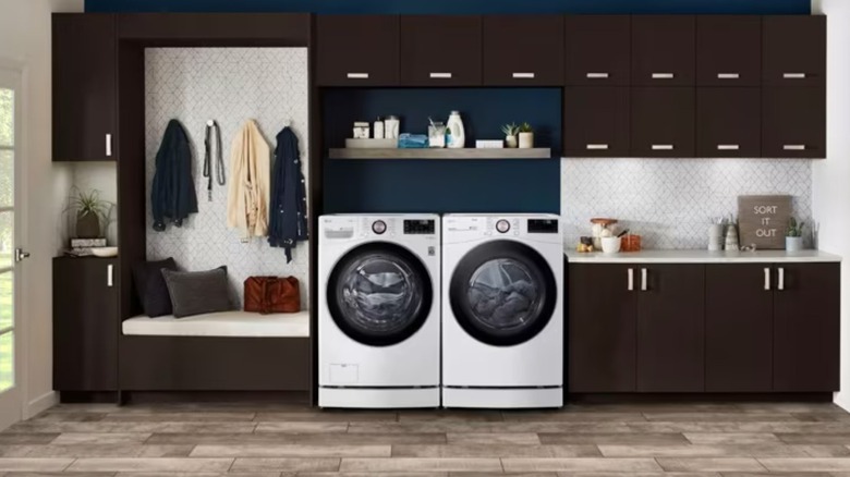 LG WM4000HWA washer and matching dryer in a laundry room