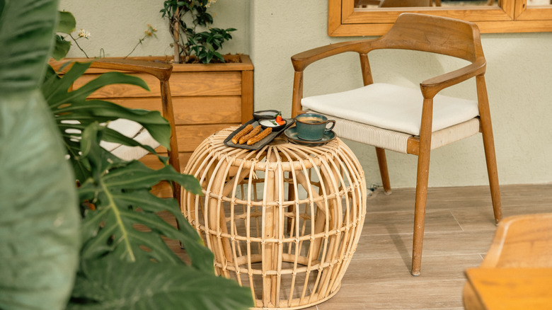 Coffee table with storage space underneath and food on top
