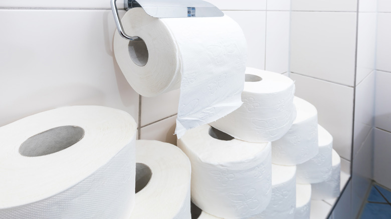 Toilet paper rolls in bathroom