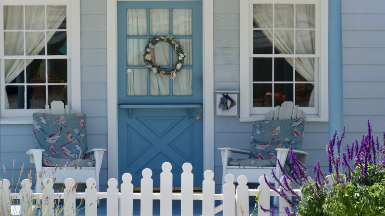 A home with a blue front door