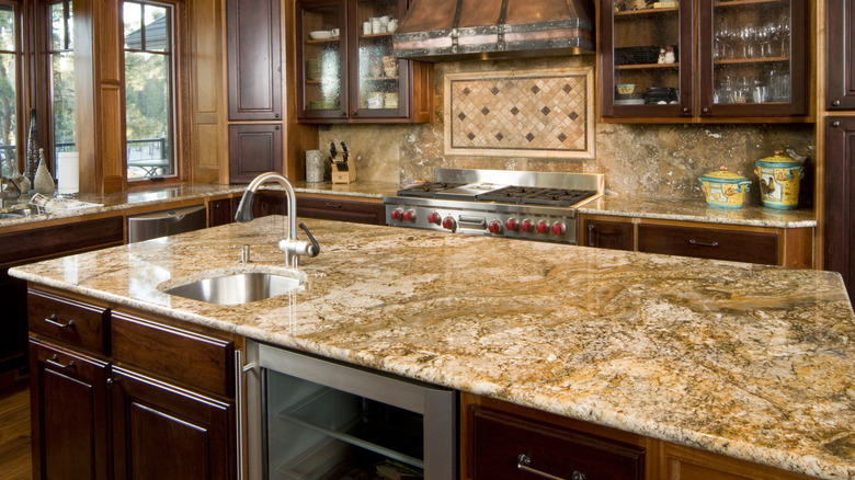 Granite countertop in kitchen