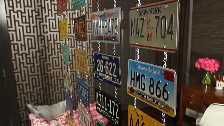View of a room divider made of license plates