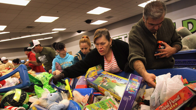 A bunch of used toys at a thrift store