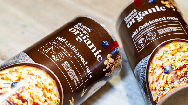 Good & Gather oatmeal containers on the table.