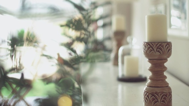 wooden spindle candle holder