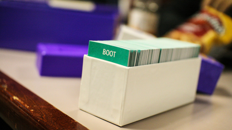 cardboard box with organized cards