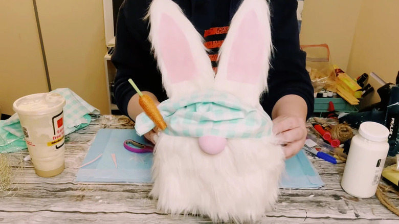Easter bunny gnome made from detergent bottle