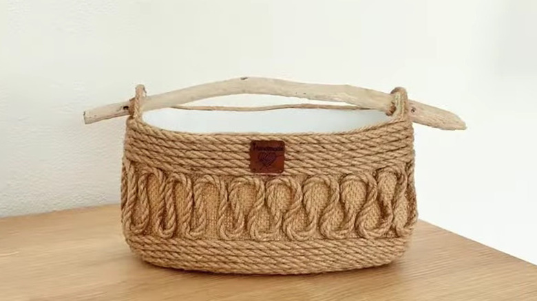 Braided home decor piece made from detergent bottle and twine