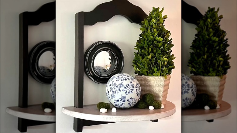 wood chair turned into a wall shelf with decor