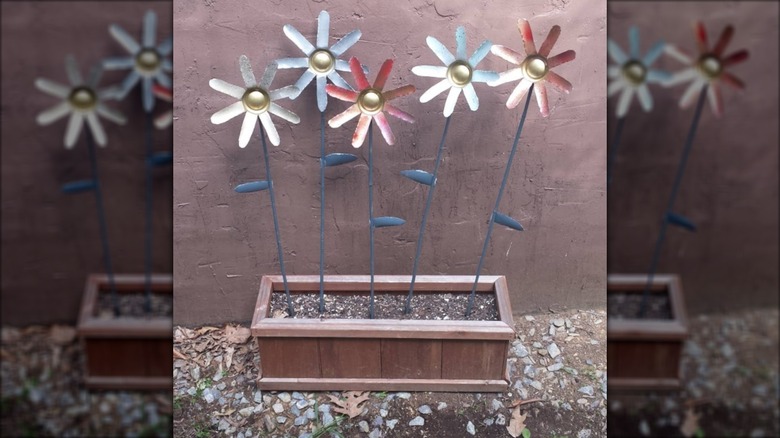 aluminum flowers in planter box