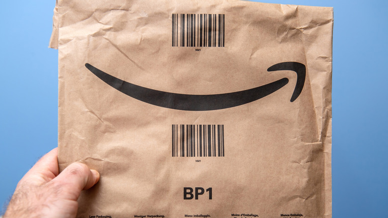 Person holding Amazon mailer