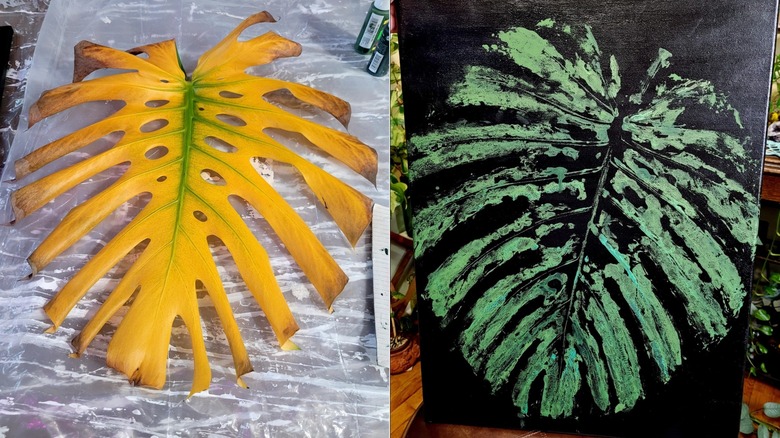 Printing leaf art with monstera leaves