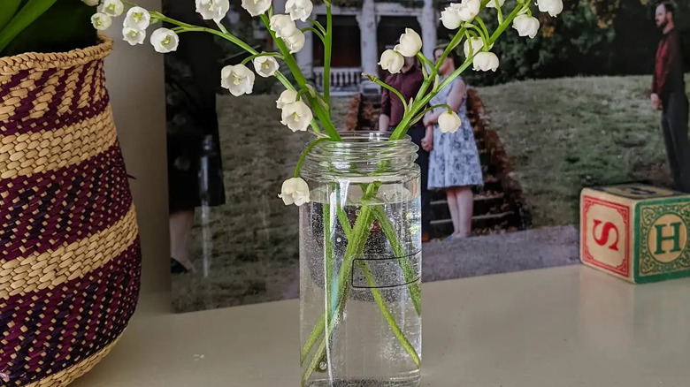 Flowers and water in a spice jar