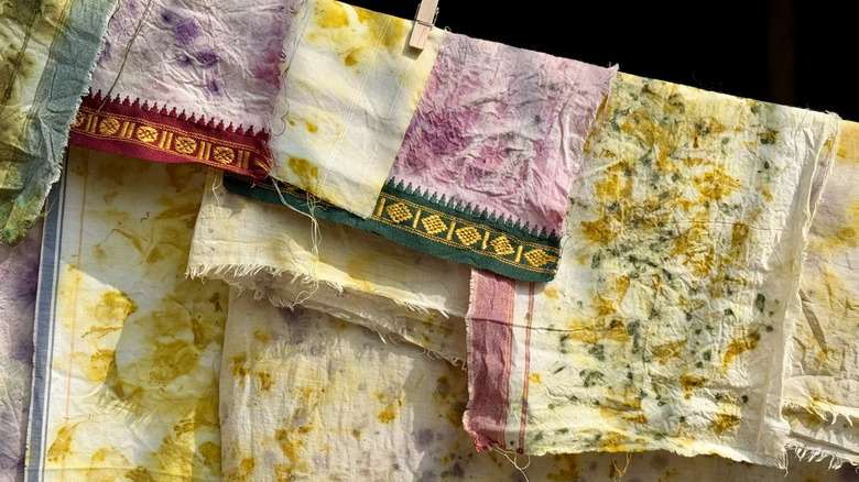 Old fabrics hanging on a clothes line