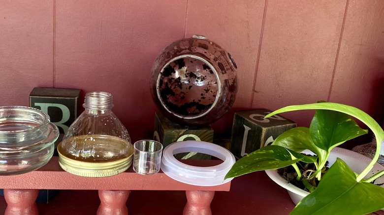 Mason jar lid and plastic container planters.