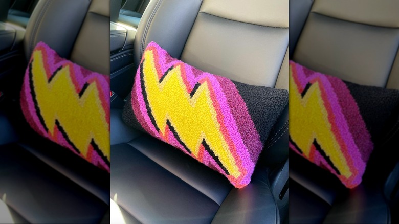 lightning bolt pillow in car