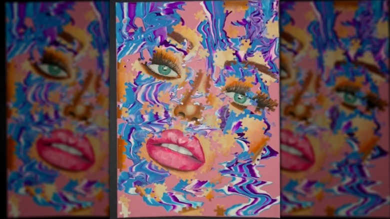 Canvas made from a completed puzzle with an image painted on top
