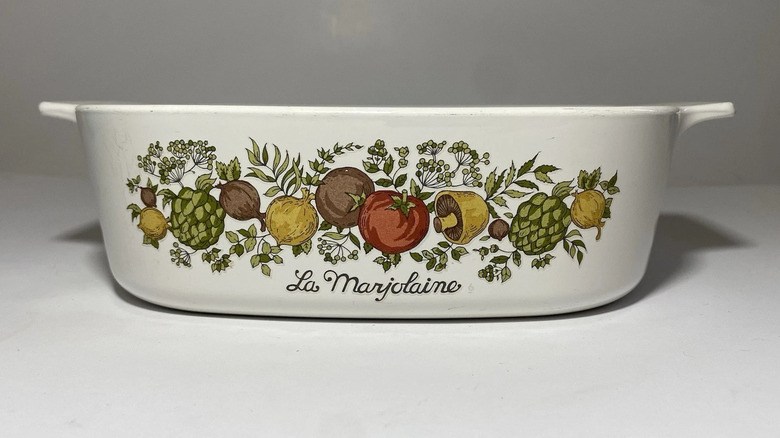 Vintage CorningWare Spice of Life casserole dish on white background