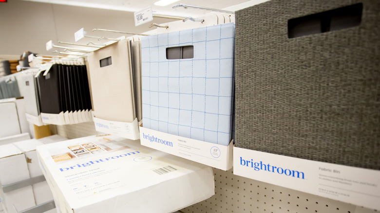 Collapsible storage bins in various colors in Target store
