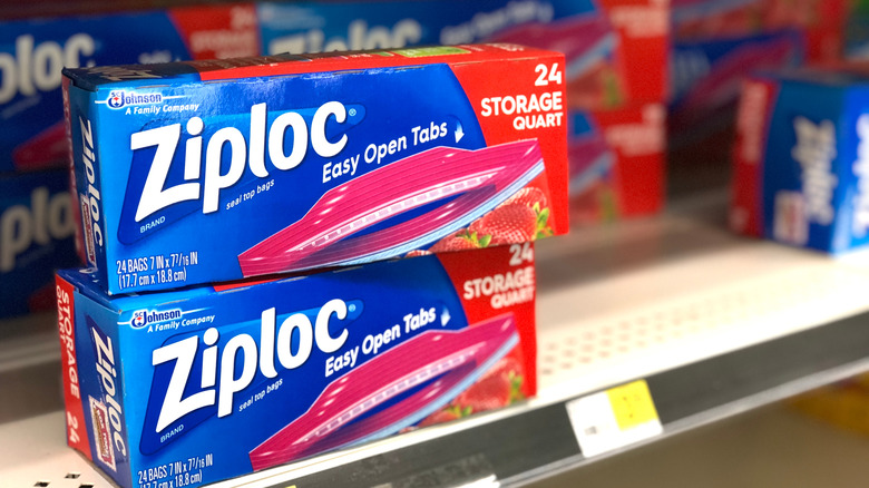 boxes of Ziploc bags on store shelf