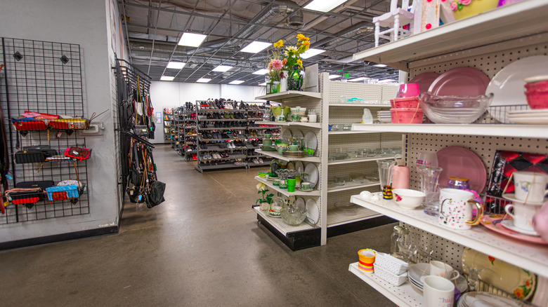 Inside a large thrift store.