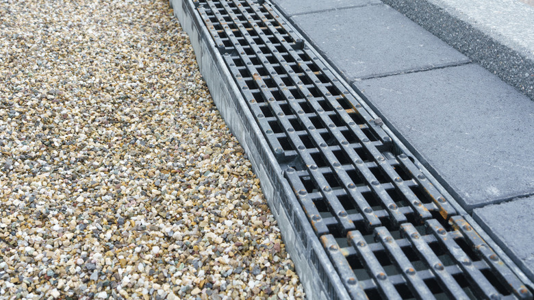 Drain installed as driveway edging