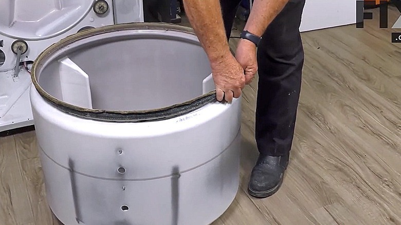 Close-up of drum seal from a removed electric clothes dryer drum