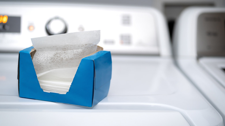 blue box of dryer sheets