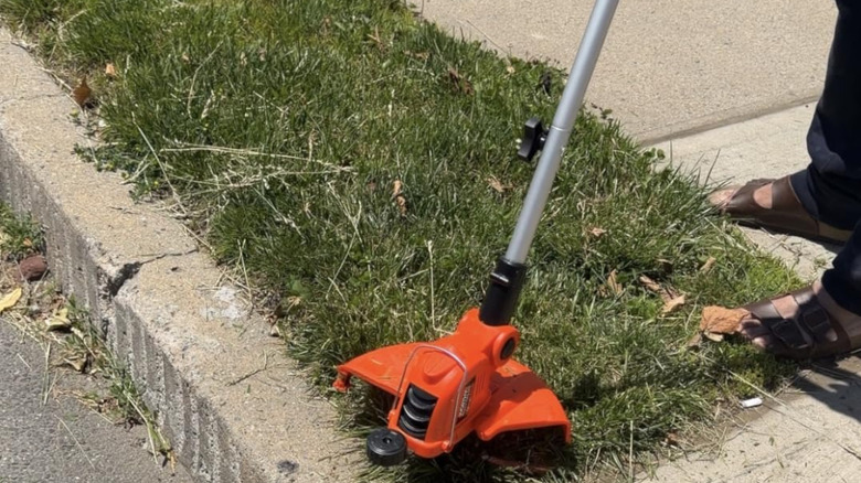 A person using the HortiHub weed whacker