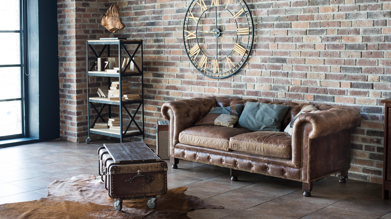 Leather couch in room 