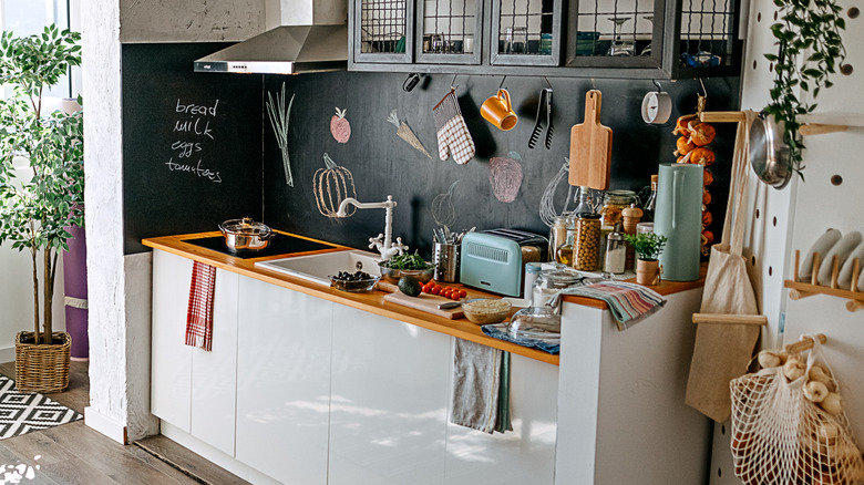 Small, cluttered kitchen