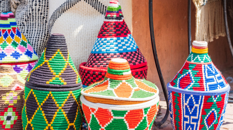 colorful artistic woven baskets