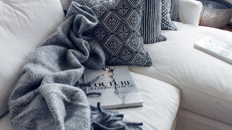 patterned cushions on sofa