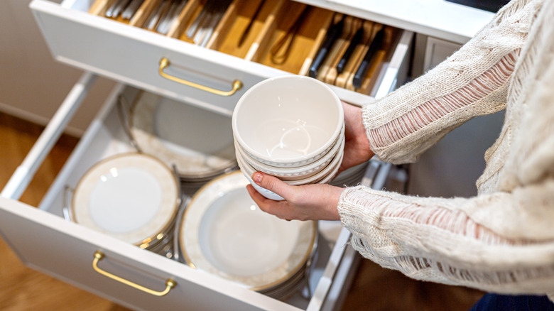 dish drawer in cabinet