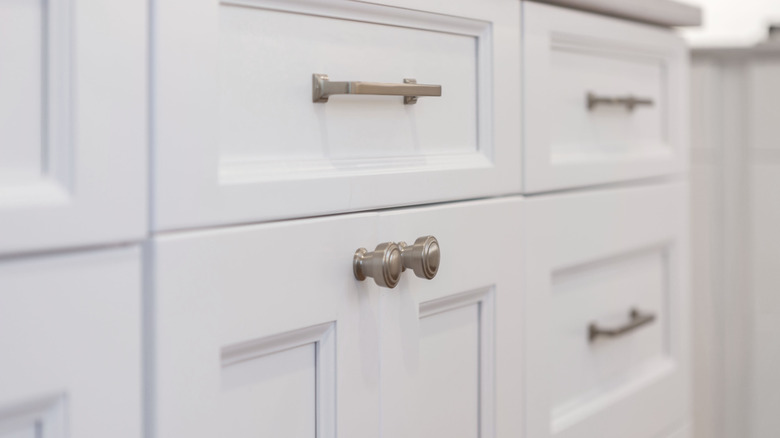 White cabinets with silver pulls