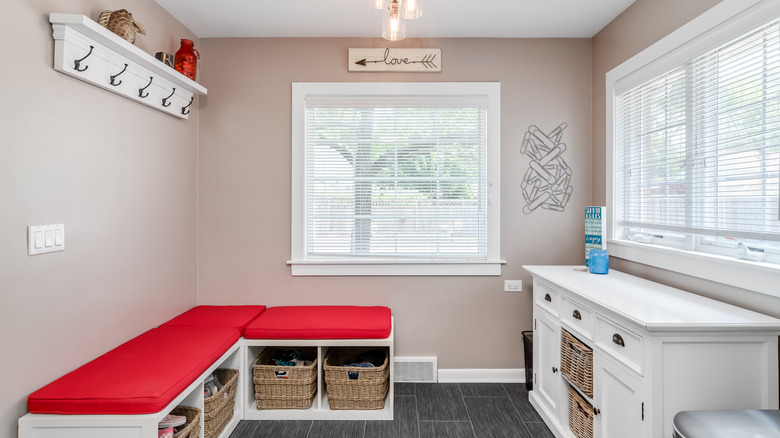 A bench in a mudroom 