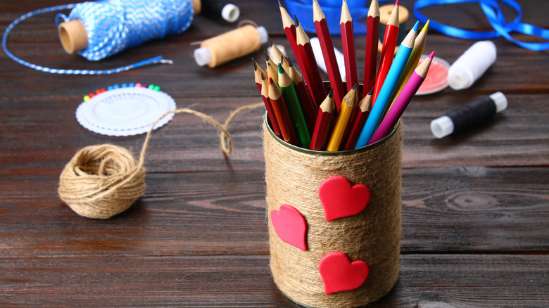 pencils holder wrapped in twine