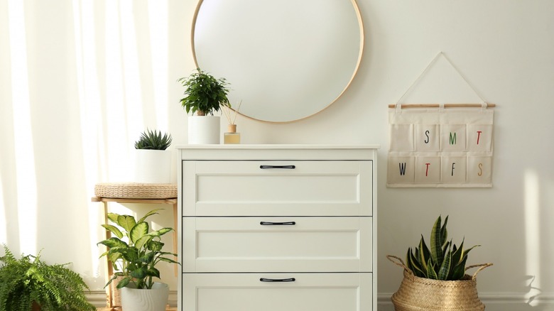 White dresser with silver pulls