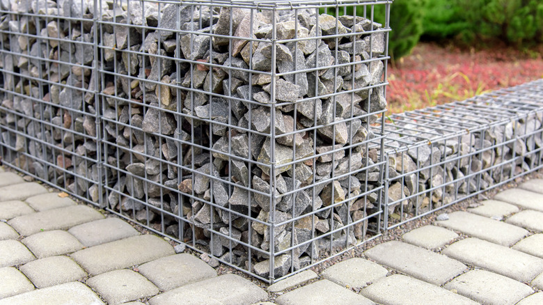 Gabions being used for an eco-friendly driveway border
