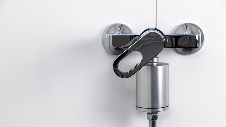 A shower with a water filter
