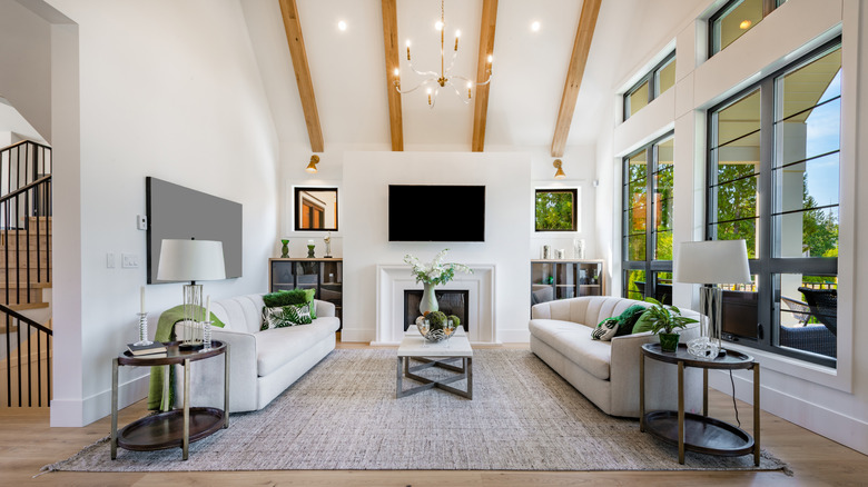 Living room with a large area rug