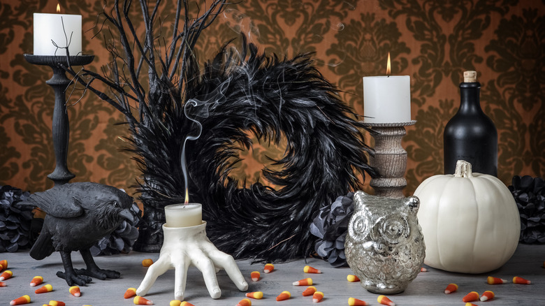 Black and white Halloween decor 