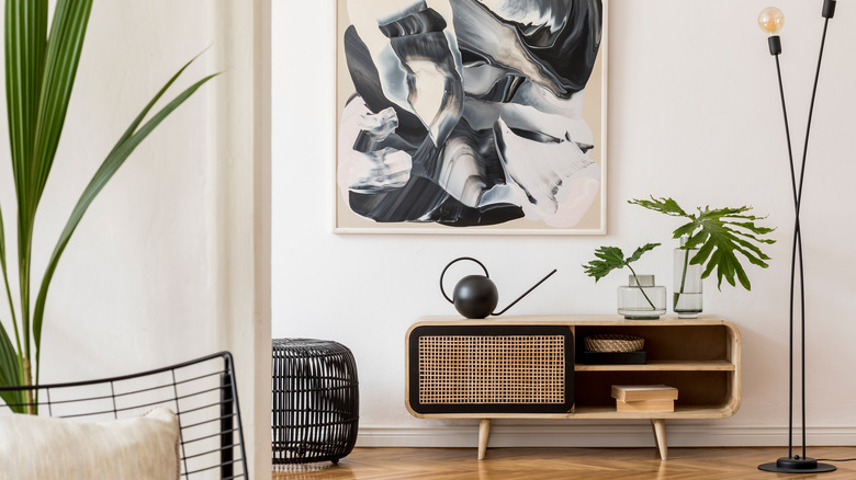 Minimalist artwork and plants