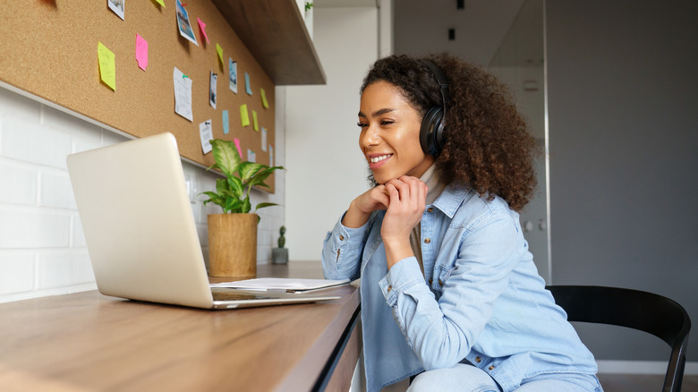 young woman working from home